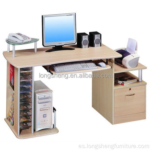 Diseño de mesa de computadora con estante y gabinete de archivo